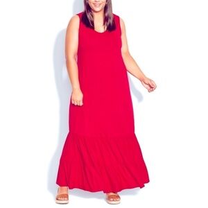 Evans 26/28W Persian Red Frill Hem Maxi Dress Q20.10